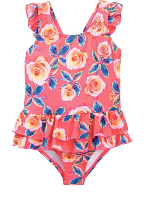 38 Betsey Johnson Girls Bathing Suit Size 6 One Piece Pink Floral 107a