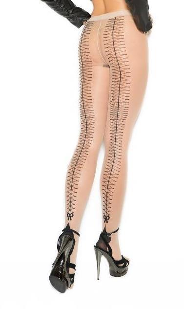 Sheer Cuban Foot Pantyhose With Woven Lace Up Back Detail By Elegant
