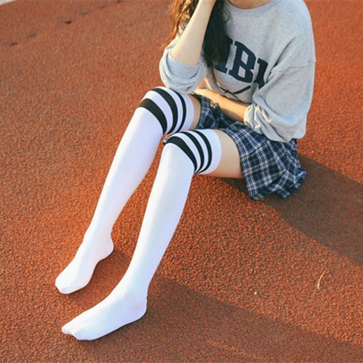 Striped Stocking In 2020 Striped Stockings White Knee High Socks