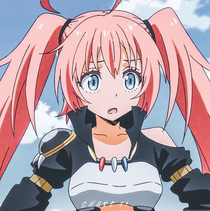 An Anime Character With Pink Hair And Blue Eyes