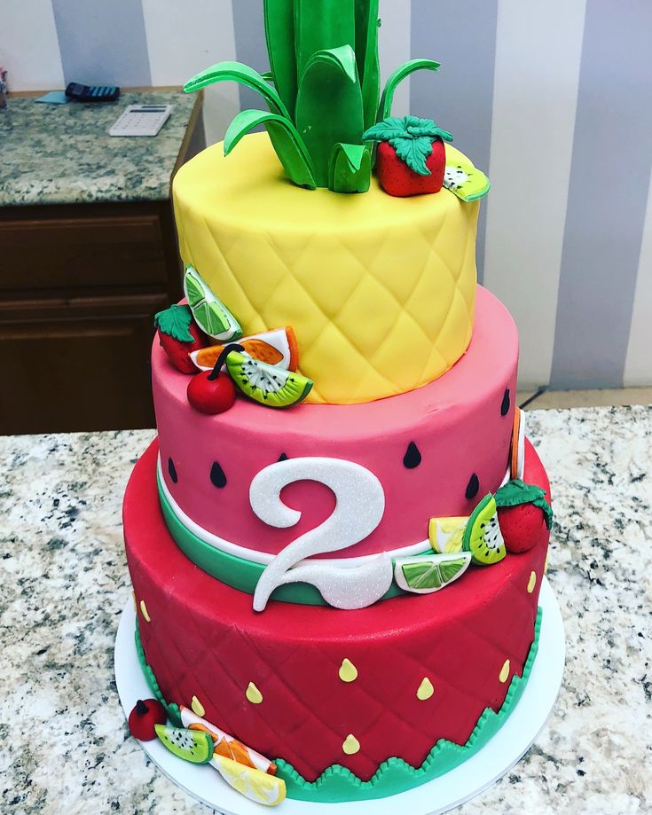Two Tti Frutti Birthday Cake Fruit Birthday Party Tutti Frutti
