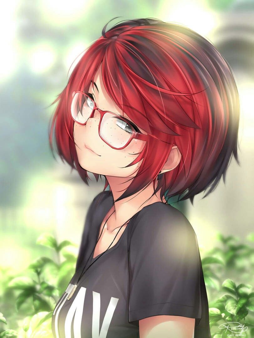 Cute Anime Girl Red Head Freckles Glasses Anime アニメ