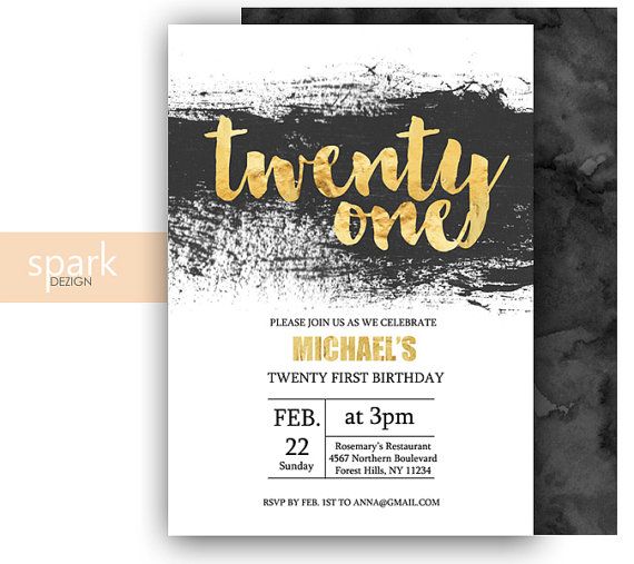 Modern 21st Birthday Invitation For Men With Gold By