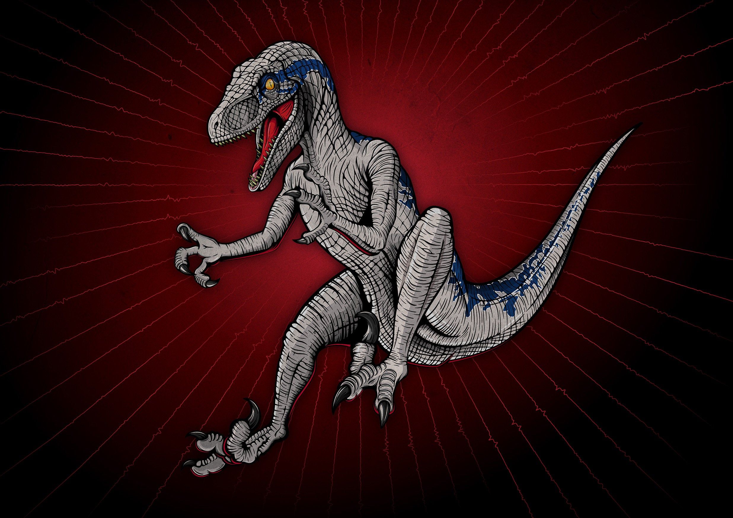 Velociraptor Blue Dinosaur Print Jurassic World Em 2020