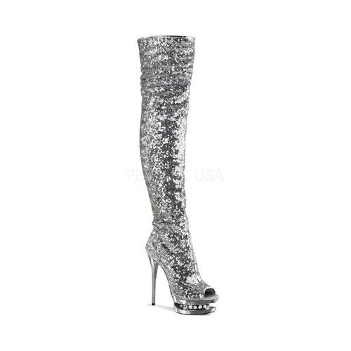 Womens Pleaser Blondie R 3011 Silver Sequinssilver Chrome Boots