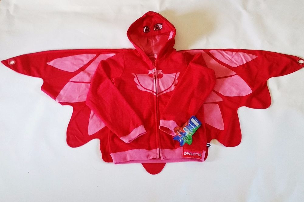 Girls Pj Masks Owlette Red Pink Zip Up Costume Hoodie With