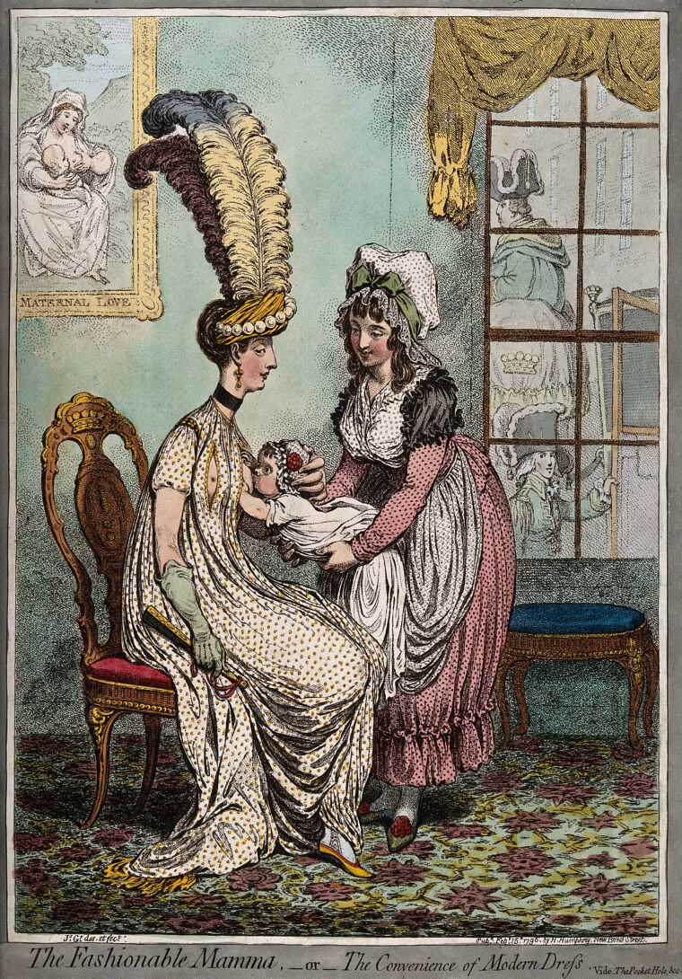 A Fashionable Mother Wearing A Dress With Slits Across The Breasts In
