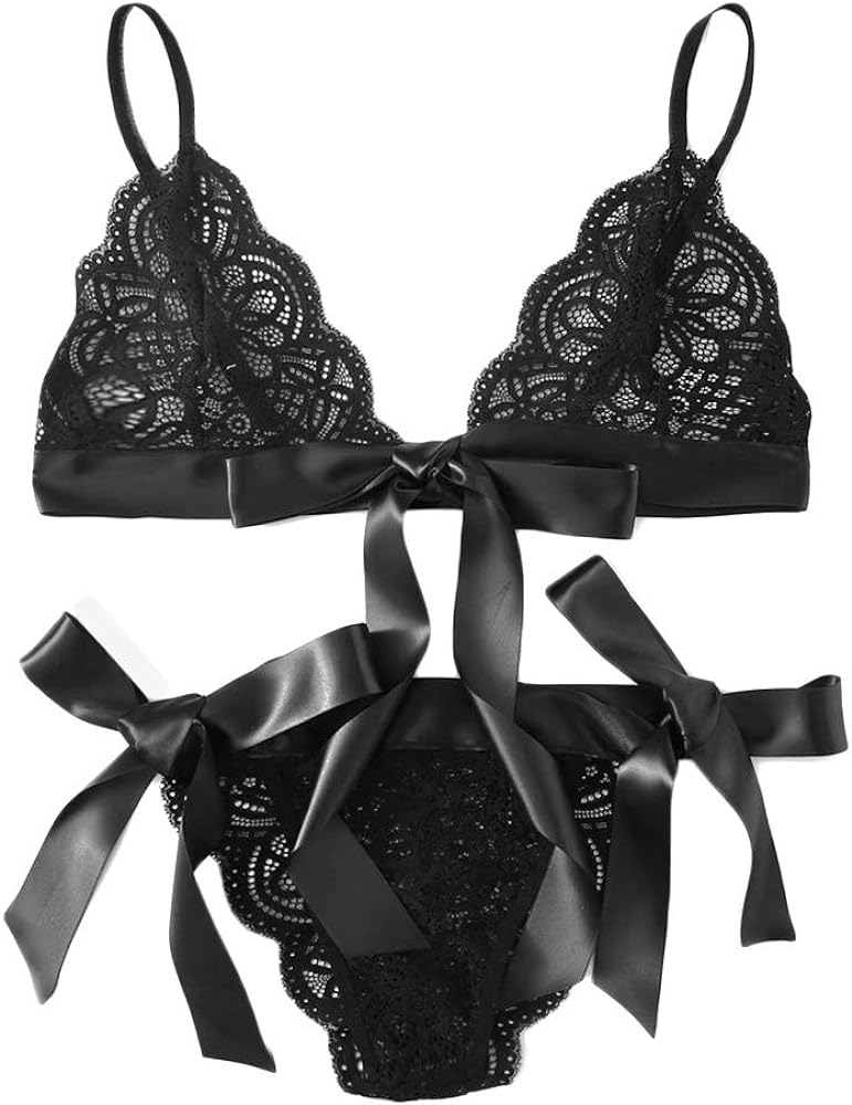 Bukinie Womens Lingerie Set Sexy Floral Lace Bralette Strappy Lingerie