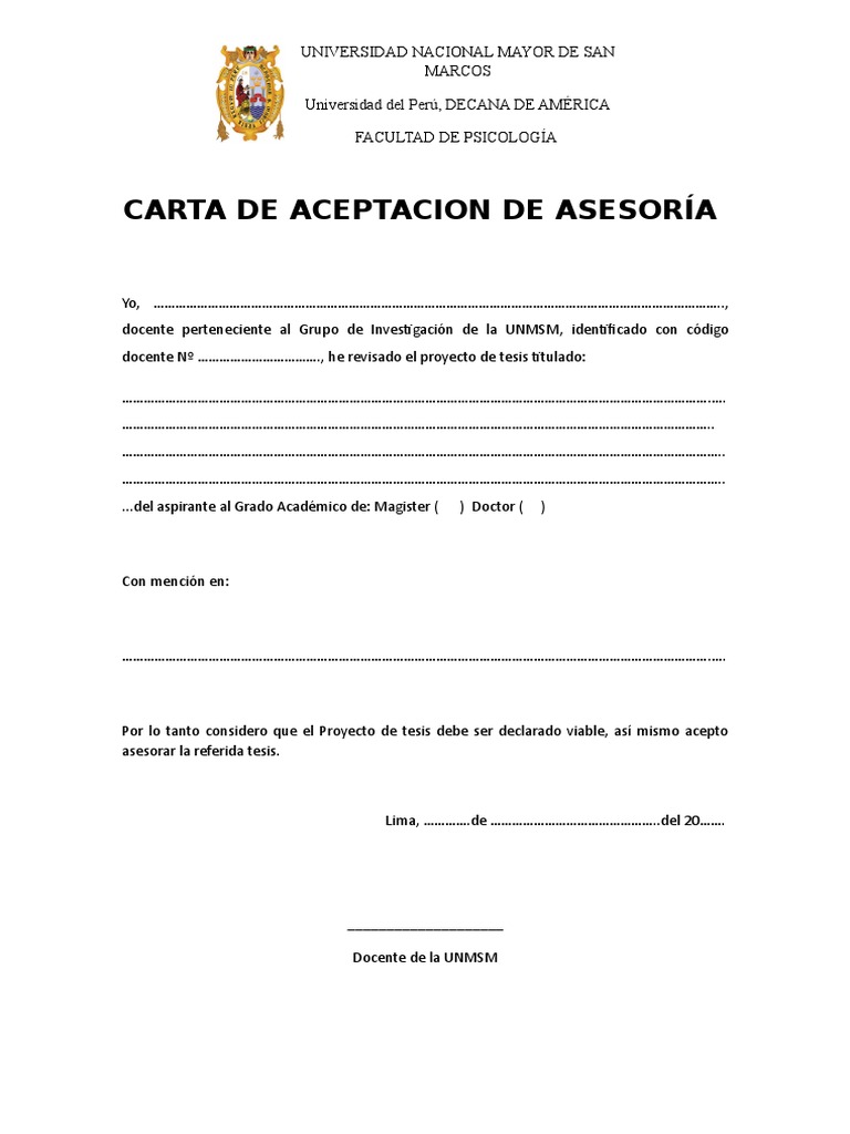 Modelo Carta De Aceptacion Tesis Pdf