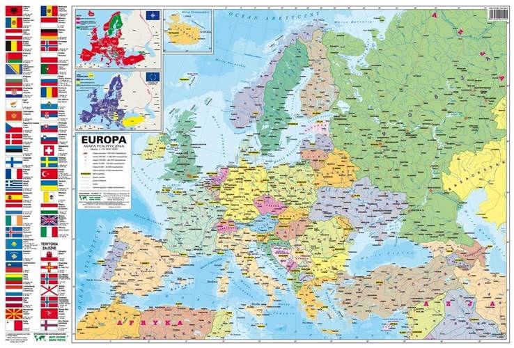 Europa Fizyczna Polityczna Mapa Podręczna Papierowa 110 000 000