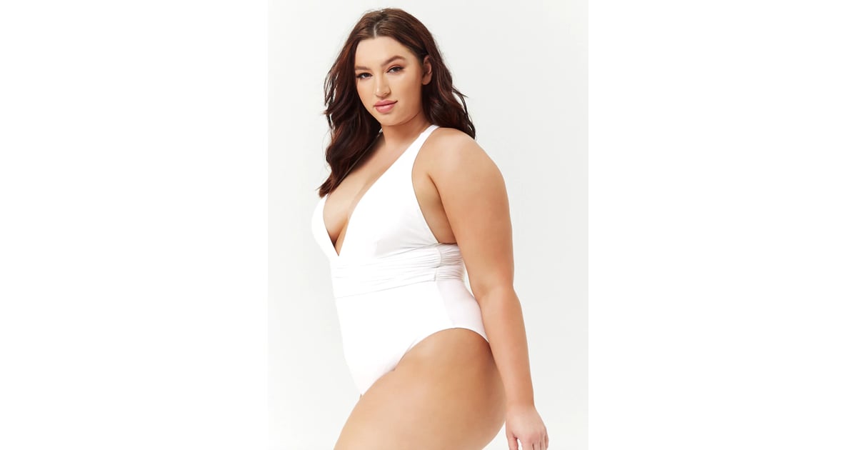 Forever 21 Ruched Swimsuit Iskra Lawrences White Aerie One Piece