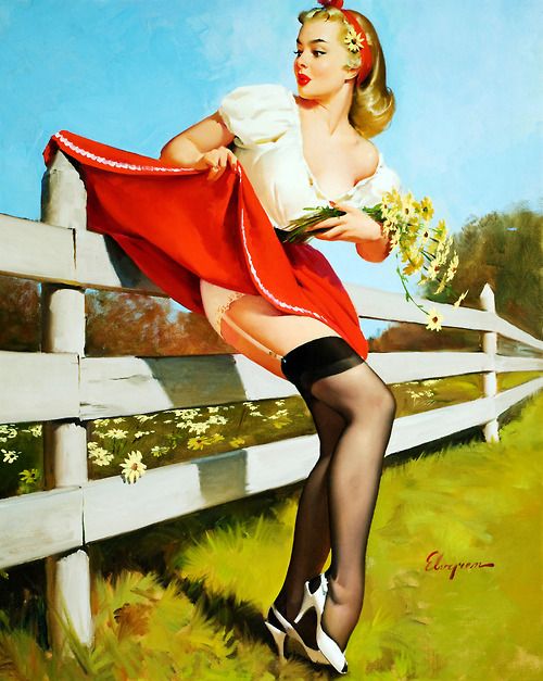 “on The Fence” By Gil Elvgren 1959 Vintage Pin Up Art