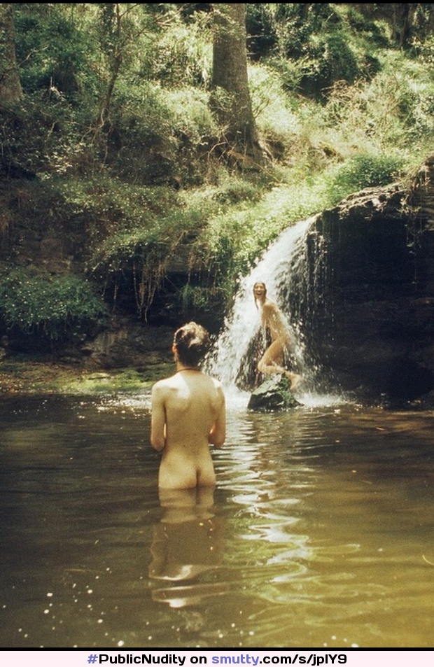 Publicnudity Casualnudity Outdoor Nature Pale Waterfall Smiling