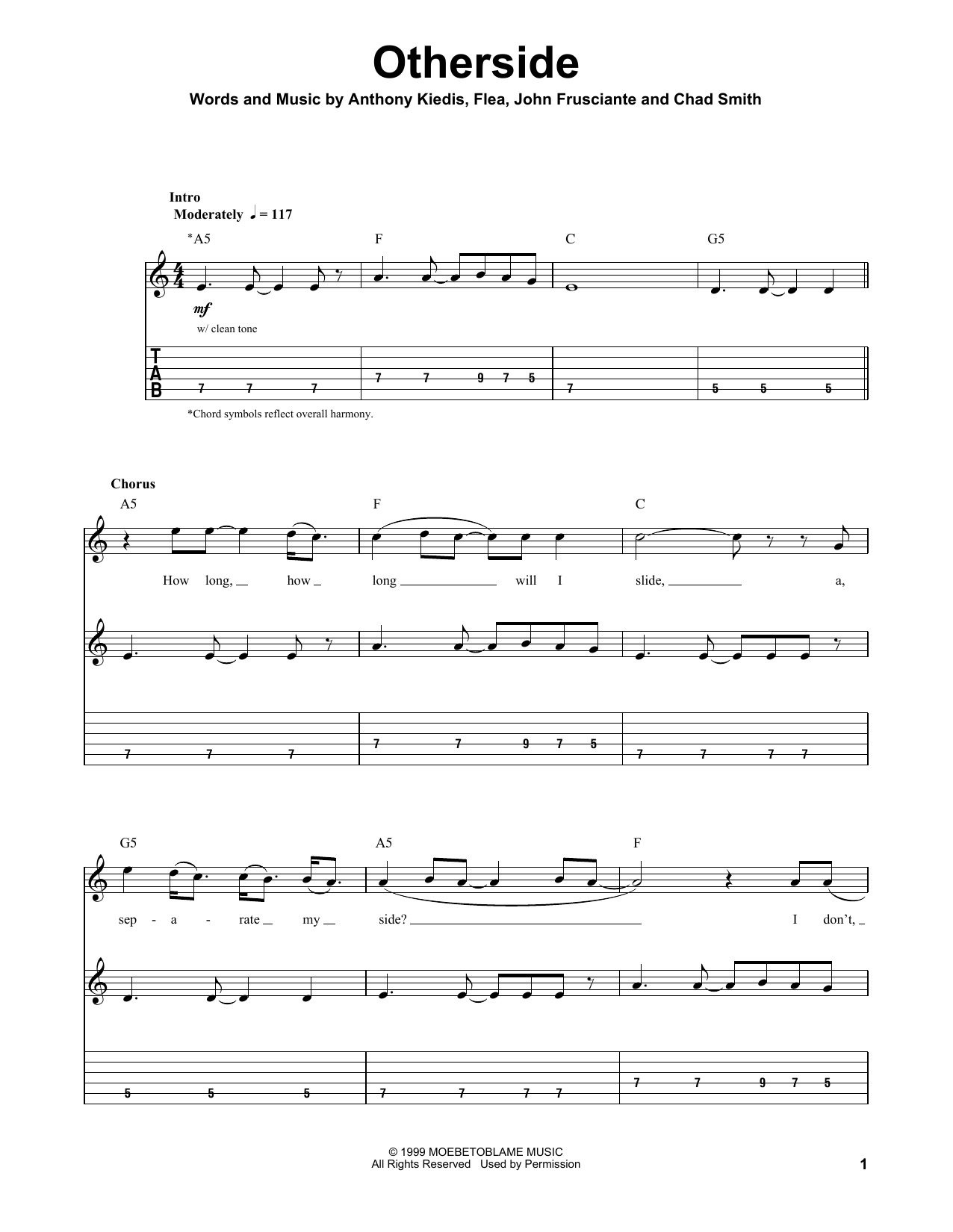 Otherside By Red Hot Chili Peppers Guitar Tab Play Along Guitar
